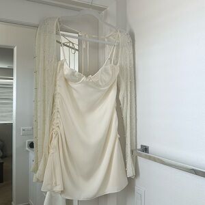BNWOT Oh Polly Pearl Sleeve Mini Dress Ivory